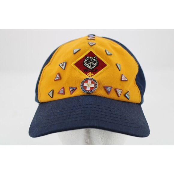 Vintage Cub Scout Hat Cap with 16 Pins Wolf Twill size M/L - Picture 1 of 12